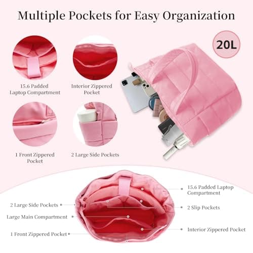 Puffer Tote Bag for Women,Large Work Tote Bags Lightweight Puffy Bag with Laptop Compartments,Nurse Bags Shoulder Bag view 3