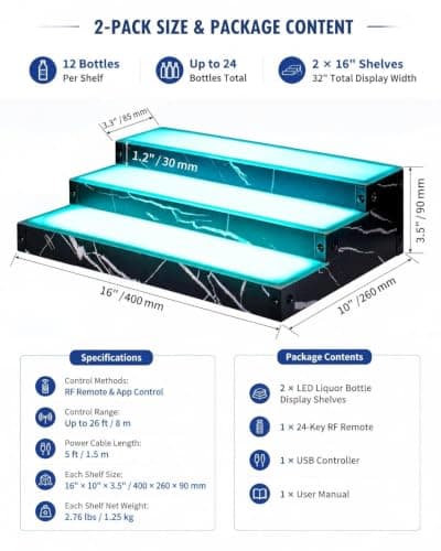 LED Liquor Bottle Display Shelf, 2-Pack, 32-Inch Total Width view 2