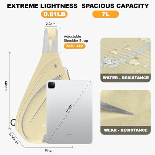 Seektop Anti Theft Crossbody Bag for Women RFID Blocking Waterproof Sling Backpack Lightweight 400D Nylon Small Chest Pack Shoulder Bag for Travel Hiking Commuting Men Beige view 2