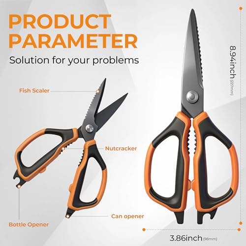 ANSHEE All Purpose Kitchen Scissors, Durable Stainless Steel Food Cooking Shears, Built-in Bottle Opener, Soft Grip Comfort Handle, Dishwasher Safe, Ideal Kitchen Gifts orange 1pack view 3