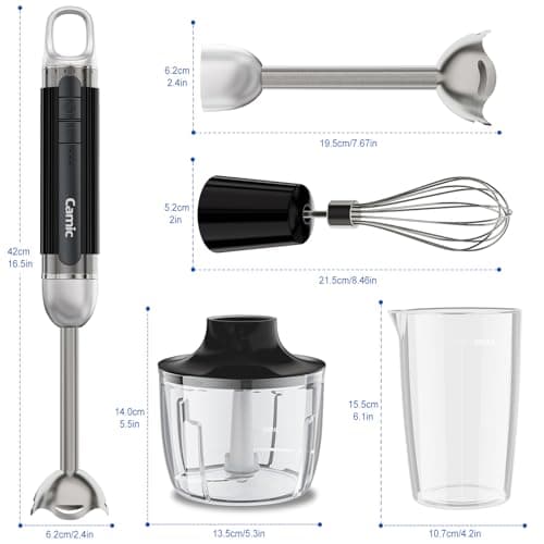 Cordless Immersion Hand Blender with Charging, 4 in 1 Hand Blenders Set,6-Speed Turbo, Wall-Mountable Design, Includes Chopper, Whisk & Frother for Soup, Baby Food & Smoothies (Black) view 2