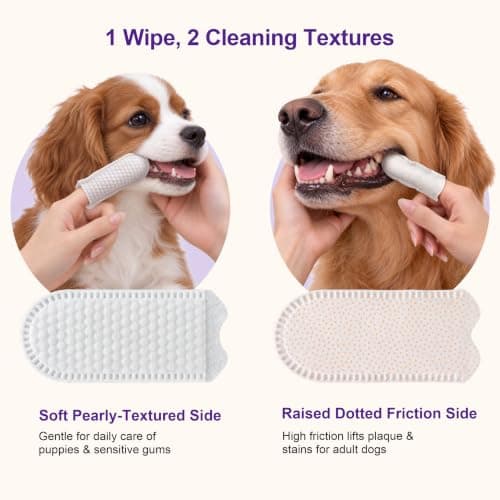 Dog & Cat Dental Finger Wipes, 3D Pearl-Patterned & Raised Dotted Dual-Sided Teeth Wipes, Reduce Bad Breath & Plaque Tartar, Alcohol-Free Gentle Formula, Flip-Top Design for Easy Access - Unscented view 2