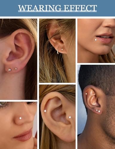 ZNBOH 5 Pairs Flat Back Earrings Stud Gold Threadless Tragus Cartilage for Women Men 925 Sterling Silver Post 14K Gold Hypoallergenic Earring Set for Multiple Piercing Nose Medusa Piercing Jewelry 18G view 2