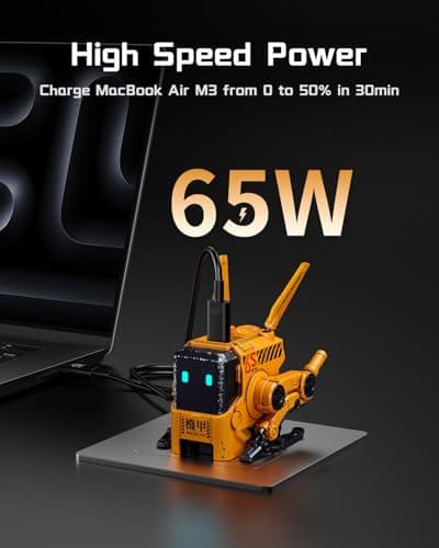 GravaStar 65W Charger, Alpha65 Robot Fast GaN Charger Block, 3-Port Fast Power Adapter, Foldable Compact for Travle, Used for iPhone, MacBook, iPad, Galaxy S23/S24, Steam Deck (65W, Yellow) view 2