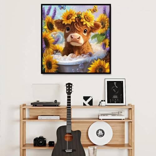 igoodom Cow Diamond Art Kits for Adults, Highland Cow Diamond Painting Kit, Full Drill Round Diamond Art Kits, DIY Gem Art and Crafts for Home Wall Decor Gift 14x14inch view 4
