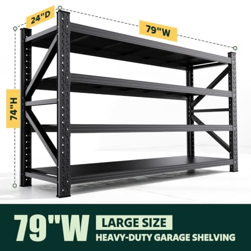 79'W Storage Shelves,4 Tier Heavy Duty Metal Garage Shelving | Adjustable Shelving Unit Industrial Shelf Utility Steel Shelf for Warehouse,Basement, Easy-to-install 74"H*79"W*24"D view 3