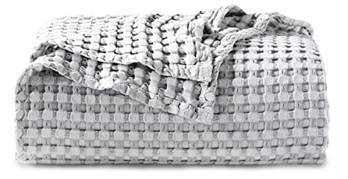 Bedsure Cooling Cotton Waffle King Size Blanket - Lightweight Breathable Blanket of Rayon Derived from Bamboo for Hot Sleepers, Luxury Throws for Bed, Couch and Sofa, Grey, 104x90 Inches view 4