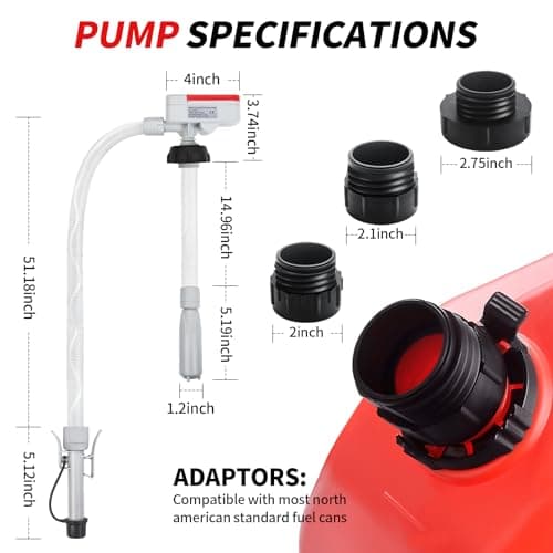 Wontolf Cordless Fuel Transfer Pump Battery Powered with Auto-Stop, Electric Fuel Pump with Storage Bag, Portable Gas Can Pump, Gasoline Gas Oil Transfer Pump, 3.2GPM & 51" Hose & 4 Adapters view 6