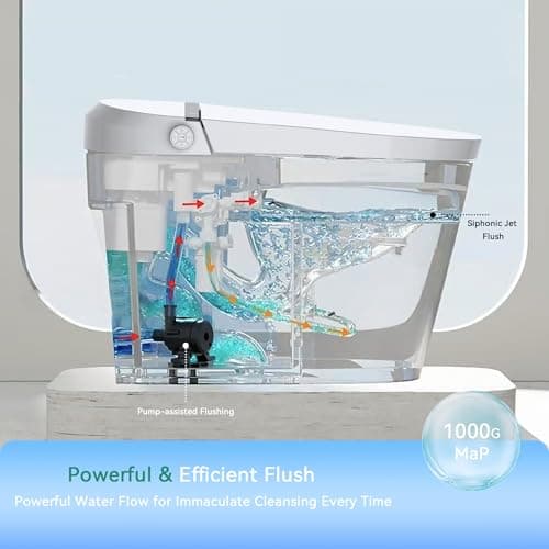 EIYHOME Smart Toilet,One Piece Toilet with Auto Open Close, Auto Flush, Foot Sensor Operation, Heated Seat，Warm Water & Dryer，Night Light，LED Display,White Remote Control view 5