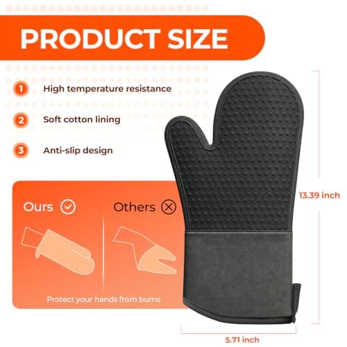 AMISARE 13.39" Silicone Oven Mitts & Mini Mitts, 4-Pcs BBQ Baking Gloves view 3