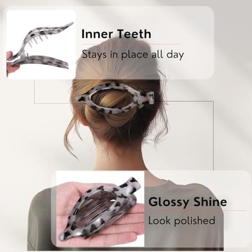 8 Pack Flat Tortoiseshell Hair Clips – French Style Matte Claw Barrettes for Women, Strong Hold Non-Slip Hair Accessories for Thick or Thin Hair, Chic Neutral Leopard Pattern view 3