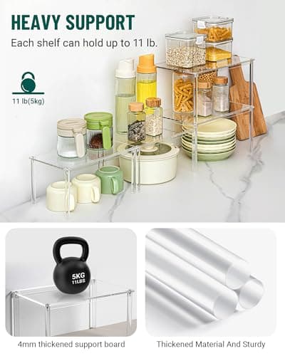 Bobomoment Acrylic Cabinet Organizer, Set of 4 Spice Rack Organizer for Cabinet, Desk Countertop Shelf Organizer, Pantry Kitchen Storage and Organization, Stackable Shelves House Essentials for Gift view 5