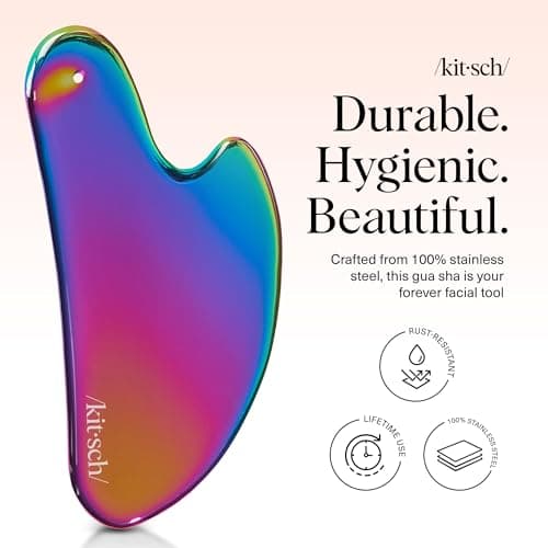 Kitsch Stainless Steel Gua Sha Facial Tools - Guasha Tool for Face, Face Sculpting Tool, Jawline Shaper, Double Chin Reducer Gua Sha Tools, Lymphatic Drainage Massager, Facial Skin Care, Iridescent view 2