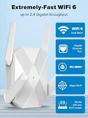 2026 AX3000 WiFi 6 Extender, WiFi Extender Signal Booster for Home-Dual Band (2.4G/5.8G), WiFi Booster with 10X Faster Access Point,Up to 15888 Sq.Ft.&Support 135+ Smart Devices (White) view 3