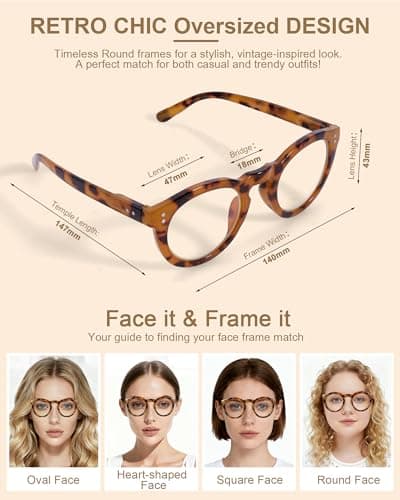 Bossace 2 Pack Round Blue Light Glasses for Women, TR90 Computer Glasses with Spring Hinge for All-Day Comfort, Anti UV Glare & Eyestrain view 2