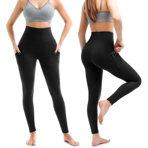 Leafigure 2 Pack Leggings with Pockets for Women, High Waisted Soft Leggings for Yoga Gym view 2