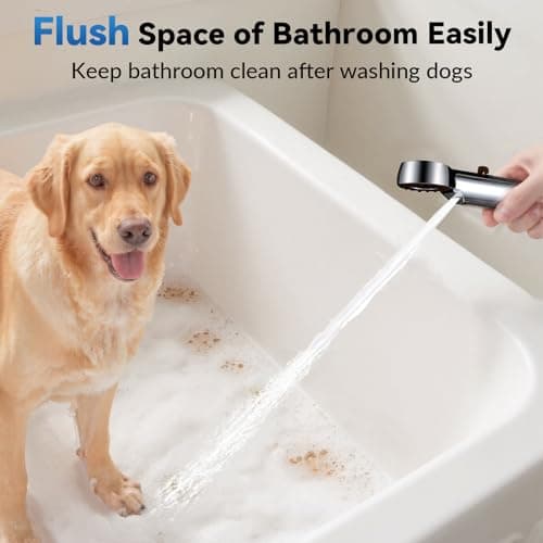 Dog Shower Attachment, 3 Mode Handheld Sprayer with ON/OFF Switch, G1/2" 3-Way metal Diverter, 100 Inches Stainless Steel Hose, No Drill Holder, for Pet and Dog Washing in Bathroom view 3