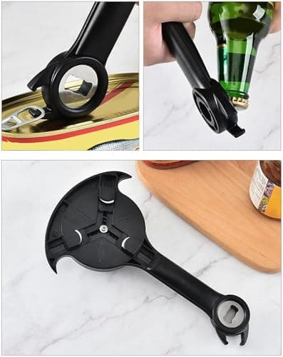 Can Opener Multifunction,Jar Opener for Weak Hands,Kitchen Beer bottle Opener Portable 3-in-1 Bottle Opener Can Opener Tool Innovative Gadget Get Lid Off Easily (BLACK) view 4