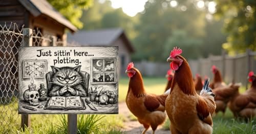 Just Sittin Here Plotting Metal Tin Sign Dark Humor Cat Artwork Funny Bathroom Wall Decor Gothic Sketch Style Plaque Restroom Home Office Gift 8x12 Inch Pre Drilled Hanging Art view 2