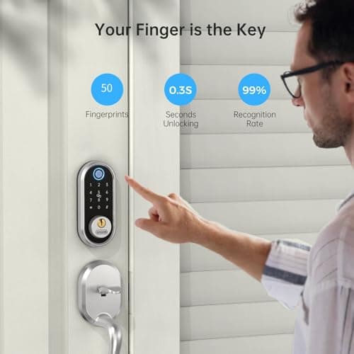 Smart Deadbolt, SMONET Fingerprint Electronic Deadbolt Door Lock with Keypad-Bluetooth Keyless Entry Front Door Digital Keypad App Control, Ekeys Sharing, App Monitoring Auto Lock for Homes and Hotel view 5