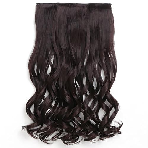 5 Clip in Hair Extensions Synthetic Thick Curly Wavy Hairpieces for Women 18 Inch Natural Looking 3/4 Full Head Clip on Hair Extensions Dark Brown — image 1
