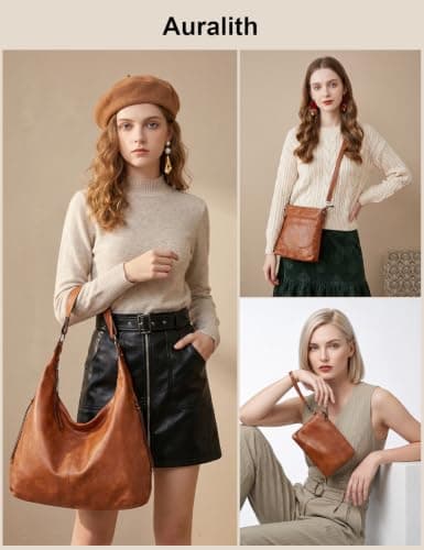 Auralith Purses for Women, 3-in-1 Hobo Crossbody Shoulder Handbags Bags | PU leather hobo purses set large capacity lightweight daily travel work view 2