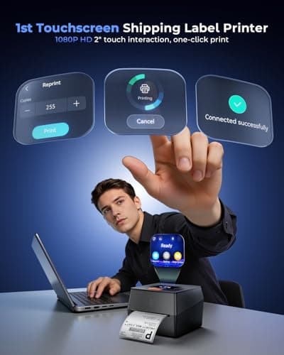 Phomemo Shipping Label Printer with Touchable Screen, 4x6 Bluetooth Thermal Label Printer with Built-in Label Holder, D420D Thermal Printers for Small Business, Compatible with USPS, Tiktok, Amazon view 2