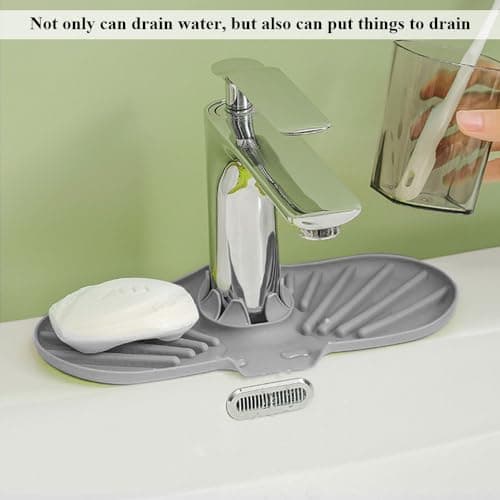 Mini Faucet Mat for Kitchen Sink, Faucet Handle Drip Catcher Drying Tray Mat with Soap Holder Sponge Holder, Splash Guard with Fast Drying for Bathroom Sink Draining Pad, Faucet Splash Catcher view 6