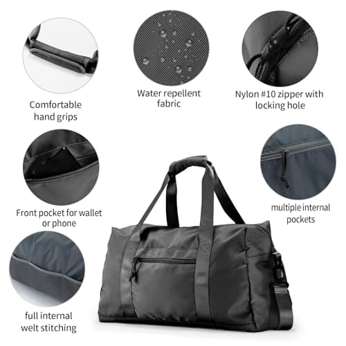 Travel Duffle Bag,Sport Gym Bag for Men And Women with Wet Pocket,Weekender Bag Carry On Tote Bags for Airplane (Black, M) view 5