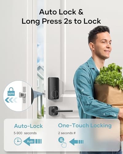 Wi-Fi Front Door Lock Set - HEANTLE Smart Locks for Front Door Built-in WiFi Keyless Entry Deadbolt with Handle Set Fingerprint Smart Electronic Deadbolt, Works with Alexa & Google Assistant Black view 6