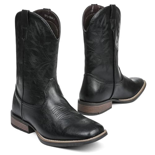 Grakihily Cowboy Boots For Men with Wide Square Toe Western Retro Boot Durable Classic Fashionable Embroidered Country Pull On Resistant Boots — image 1