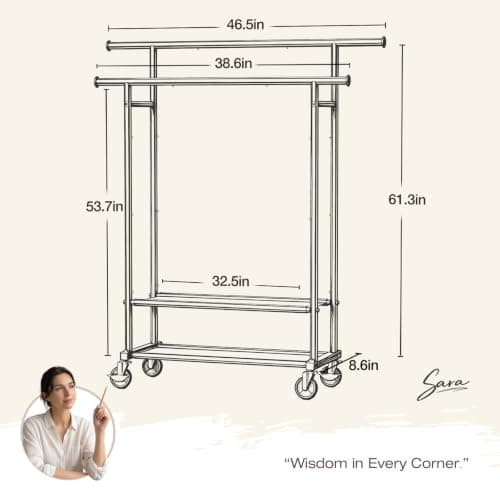 Portable Clothes Rack Rolling Garment Rack with Wheels 26OLBS Black view 2