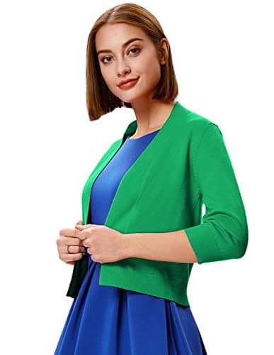 GRACE KARIN Women's 3/4 Sleeve Knit Cropped Cardigan Sweaters Open Front Bolero Shrugs Sweater Tops S-3XL view 4