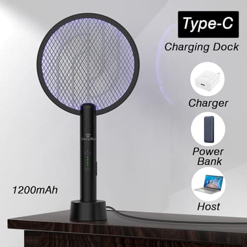 Gooqand Bug Zapper Racket, 2 in 1 Fly Swatter USB Rechargeable, 4000V Electric Fly Zapper with 4 Layer Safety Mesh，Electric Racket for Kitchen, Home, Garden and Outdoors view 5