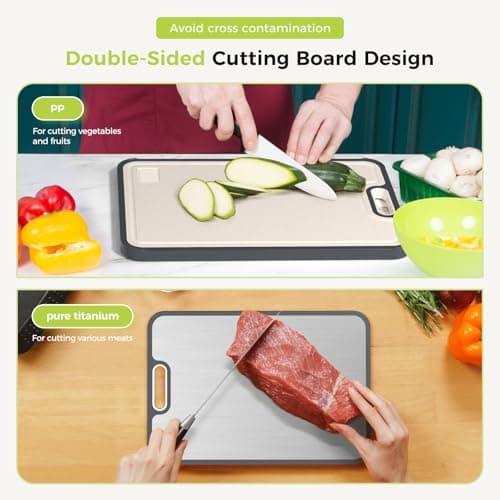 Titanium Cutting Board, Double Sided Food Grade Pure Titanium/PP, Cutting Board for Kitchen, Easy to Clean Large Size [18”*12.5”+15.5”*10.5”+12”*8.5”] view 4