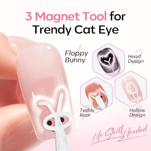 Modelones Cat Eye Magnet for Nails, 5 PCS Nail Magnet Tool Set for Cat Eye Gel Polish, 4-in-1 Cat Eye Nail Magnet with Magnetic Bead, Heart, Bunny &Circle Cat Eye Magnets for DIY Nail Art view 3