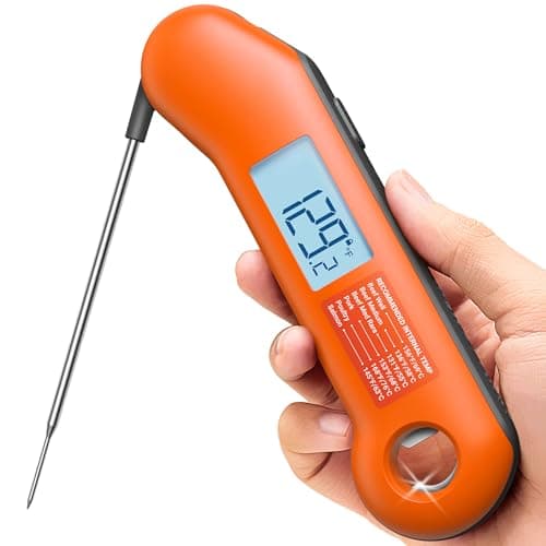 Professional Meat Thermometer Digital, Ultra-Fast 0.5 Sec Instant Read, NIST Certified ±0.5°F Accuracy, IP67 Waterproof, Auto-Rotating Backlit Display, Lift-to-Wake, for BBQ/Candy, Orange&Gray view 1
