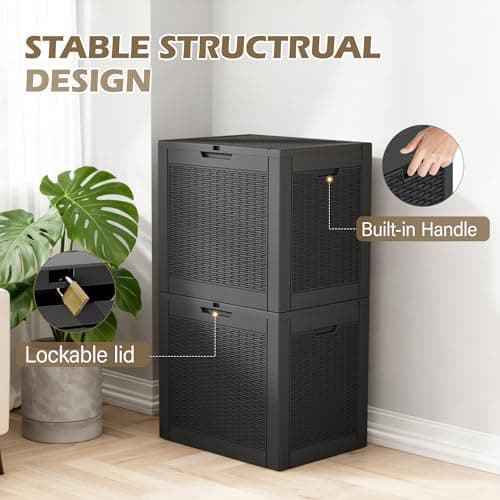 GULAIMOAO Outdoor Storage Box, 35/56 Gallon Deck Box with Lockable Lid, Waterproof Resin Storage Bin for Patio Furniture, Garden Tools, Cushions, Black/Grey view 5