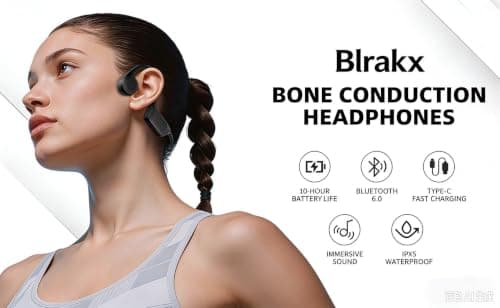 Blrakx New Waterproof Open-Ear Bone Conduction Headphones - Bluetooth 6.0 Wireless Earbud, Ultra-Light, Long Battery Life, Stable Connection, Ideal for Running, Cycling, Workout, Hiking view 2