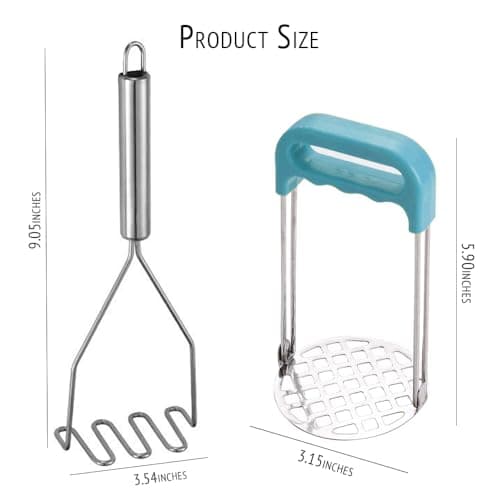 2 Pcs Potato Masher Set – Heavy Duty Stainless Steel & Wire Design, Rust-Proof Dual Kitchen Mashers for Potatoes, Avocados, Vegetables – Ergonomic Dishwasher-Safe Utensils for Cooking, Baking view 3