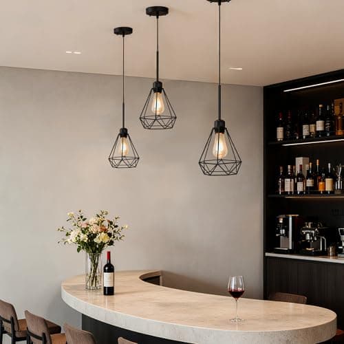 Maliralt Pendant Light Hanging Lights Fixture - Black Industrial Hanging Lamps with Metal Diamond Shade for Kitchen Island, Dining Room Over Table, Breakfast Corner, Farmhouse Home Decor - 2 Pack view 2