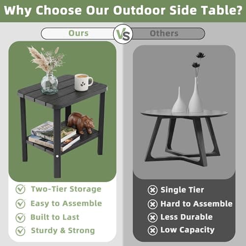 Outdoor Side Table, 2-Tier Small Table, Weather Resistant Outdoor End Tables, Patio Furniture for Garden, Porch, Pool, Lawn, Backyard or Indoor Bedroom view 4