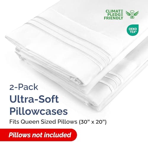 Queen Pillow Cases Set of 2 - Ultra Soft Hotel Quality Pillowcase Covers - Comfy, Cozy & Wrinkle Free - Shrinkage, Stain and Fade Resistant - Machine Washable Pillow Protectors - 2 Piece Set - White view 2