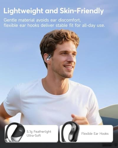 Ultra Open Ear Headphones,  Bluetooth 6.1 Bone Conduction Over Ear Earbuds | Super Lightweight, 80H Playtime & LED Display, , Live Translation, IP55, Secure Earhooks for Running, Cycling & Workout view 5