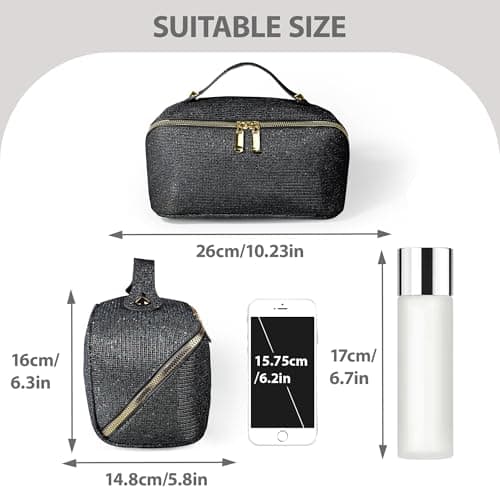 JeeVoya Makeup Bag for Women Large Capacity, Waterproof Travel Cosmetic Bag PU Leather Makeup Organizer with Dividers, Portable Toiletry Bag with Handle (Black) view 4