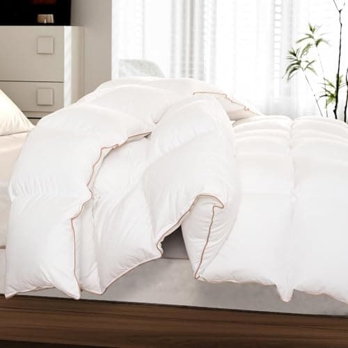Down Comforter Queen Size – All Season Medium Weight Fluffy White Duvet Insert, Warm Feather Bedding, Soft 100% Cotton Cover, 90x90 Inch view 3