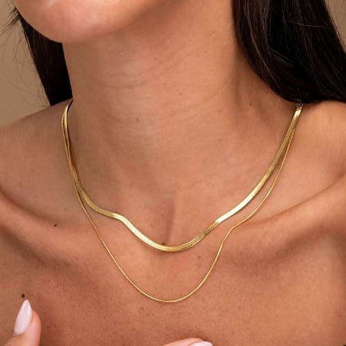JNZSSWHJJH Gold Chain Necklace for Women - 18K Gold Plated Gold Chain Necklace Layered Herringbone Rope Snake Paperclip Chain Necklaces Dainty Gold Chain Necklace for Women Gold Jewelry Gifts view 3