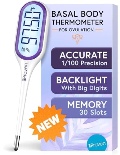 iProven Basal Body Thermometer with Backlight & Big Digits, 1/100 Degree High Precision, BBT for Ovulation Tracking, 30 Memory Recall, Accurate Fertility Temperature Tracker