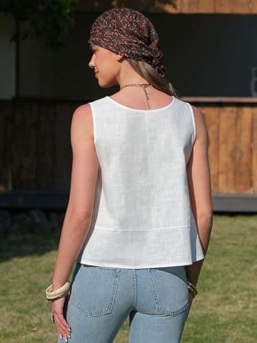 EXLURA Women's Cotton Linen Pleated Peplum Tank Tops Sleeveless Round Neck Babydoll Blouse Casual Summer Flowy Shirts 2026 view 5