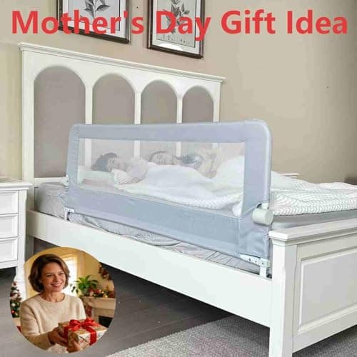 Grelife Foldable Bed Rail for Toddlers, Tall Toddler Bed Rails for Twin, Full, Queen Bed, Baby Bed Rail Guard with Reinforced Metal Frame & Breathable Mesh (1, Gray, 59.0") view 3
